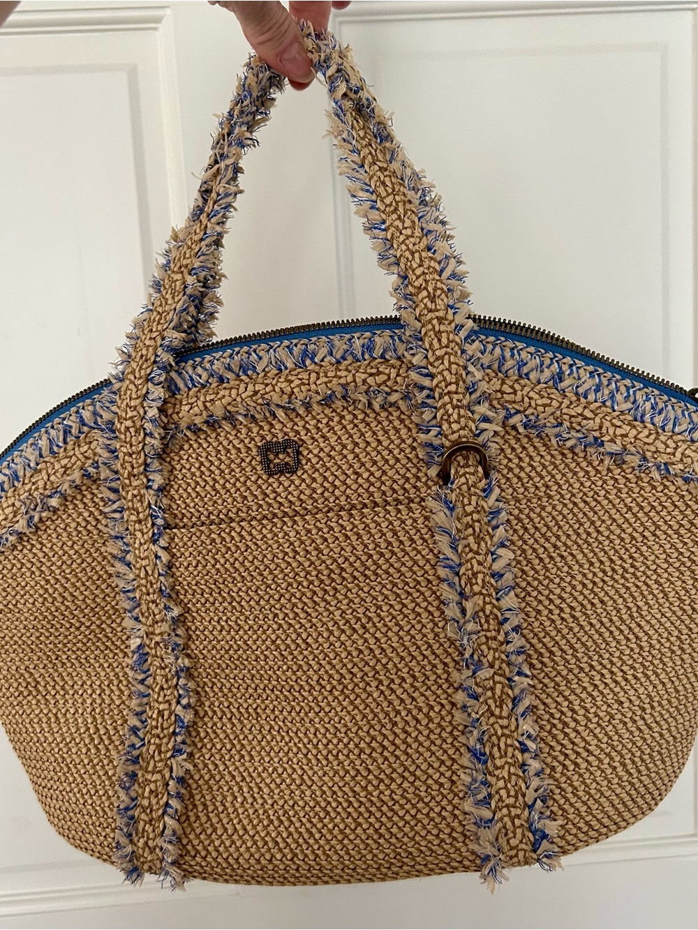 Eric Javits Natural Straw Tote with Blue Trim - Picture 8 of 10